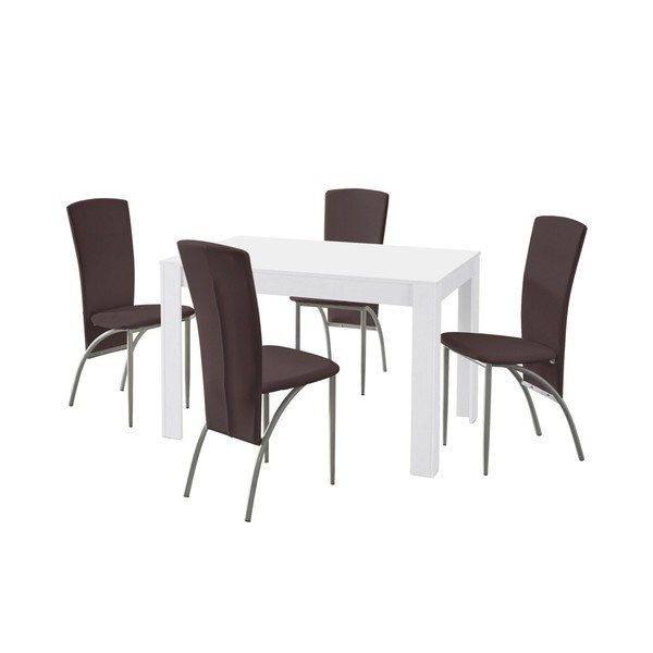Set jídelního stolu a 4 tmavě hnědých jídelních židlí Støraa Lori Nevada White Brown