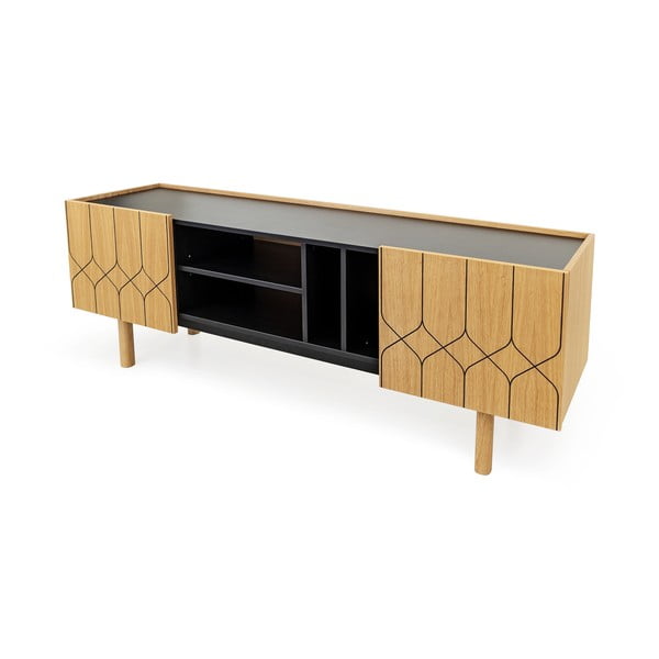 Černý/přírodní TV stolek v dekoru dubu 175x60 cm Porto – Woodman-image-2