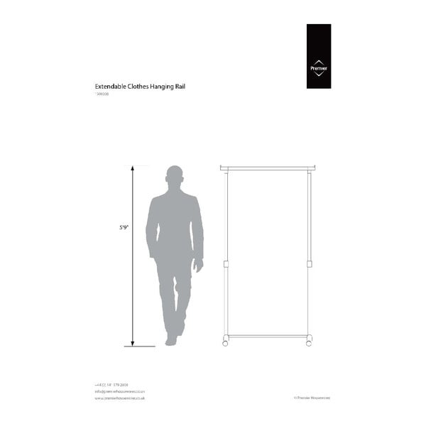 Kovový teleskopický/pojízdný stojan na oblečení ve stříbrné barvě – Premier Housewares-image-3