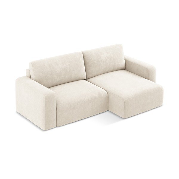 Krémová žinylková rozkládací/s úložným prostorem rohová pohovka (pravý roh/s lenoškou) Kona – Makamii-image-3