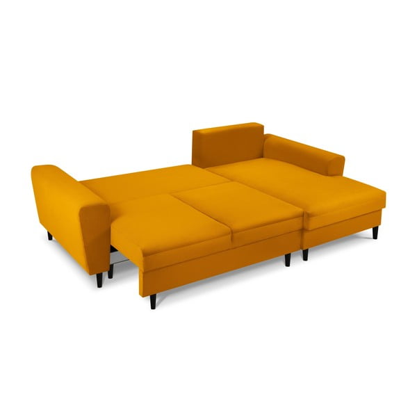 Manšestrová rozkládací/s úložným prostorem rohová pohovka v hořčicové barvě (pravý roh/s lenoškou) Kyoto – Cosmopolitan Design-image-2