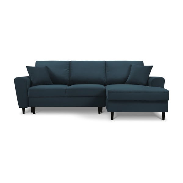 Tmavě modrá manšestrová rozkládací/s úložným prostorem rohová pohovka (pravý roh/s lenoškou) Kyoto – Cosmopolitan Design