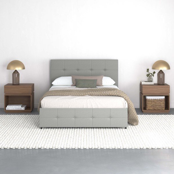 Šedá čalouněná dvoulůžková postel s úložným prostorem 140x200 cm Rose – Støraa-image-3