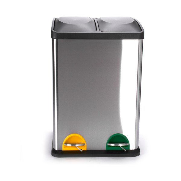 Ocelový odpadkový koš 2x20 l na tříděný odpad/nášlapný v matně stříbrné barvě   Tri Selectif – MSV-image-2