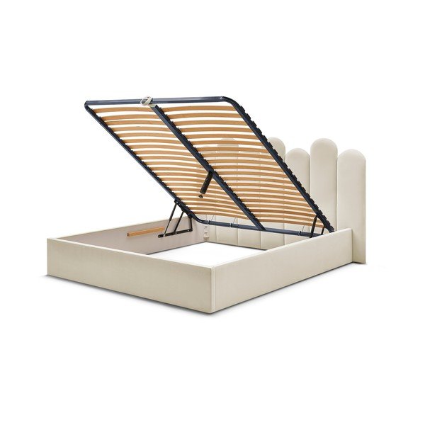 Béžová čalouněná dvoulůžková postel s úložným prostorem s roštem 160x200 cm Badja – Bobochic Paris-image-4