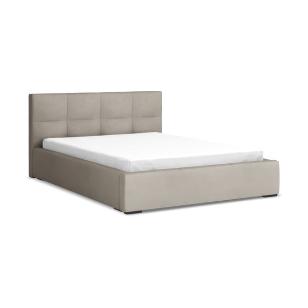 Taupe sametová čalouněná dvoulůžková postel s úložným prostorem s roštem 140x200 cm Hiko – Makamii