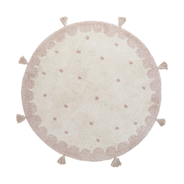 Růžovo-krémový ručně vyrobený bavlněný koberec Nattiot Mallen, ø 110 cm