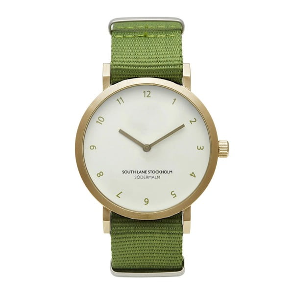 Unisex hodinky se zeleným řemínkem South Lane Stockholm Sodermalm Gold Big