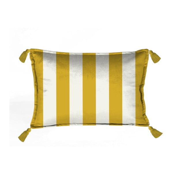 Žluto-bílý dekorativní povlak na polštář Velvet Atelier Strips, 50 x 35 cm