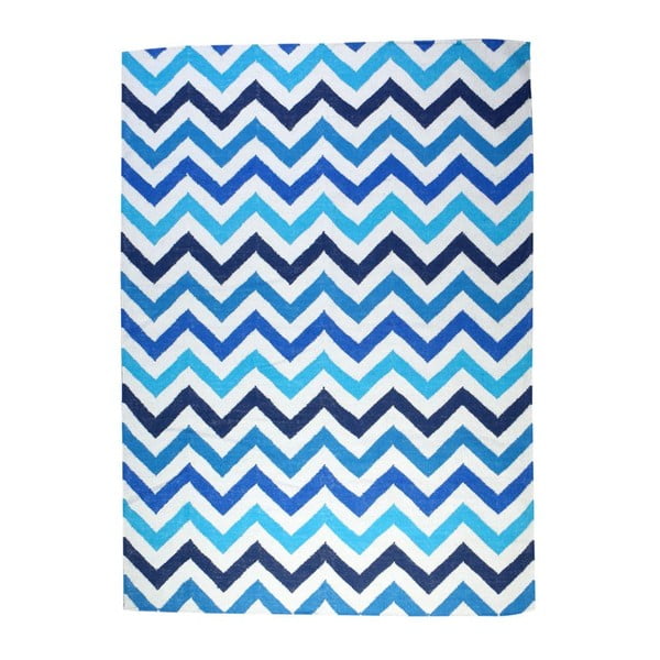 Vlněný koberec Geometry Zic Zac Blue Mix, 160x230 cm