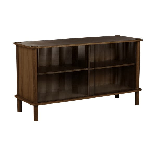 Hnědá vitrína z dubového dřeva s posuvnými dveřmi 135x73,5x48 cm Italic – UMAGE-image-1