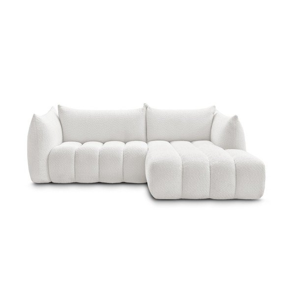 Bílá rohová pohovka z textilie bouclé (pravý roh/s lenoškou) Azra – Bobochic Paris