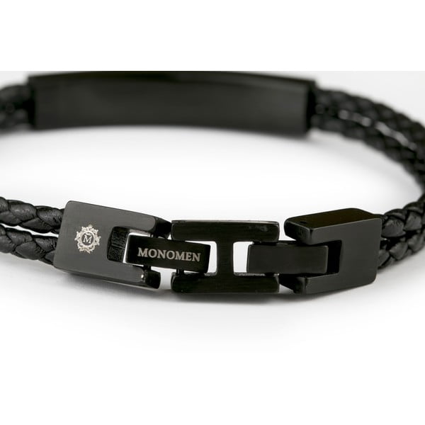 Pánský černý náramek z pravé kůže Monomen Double Braid-image-3
