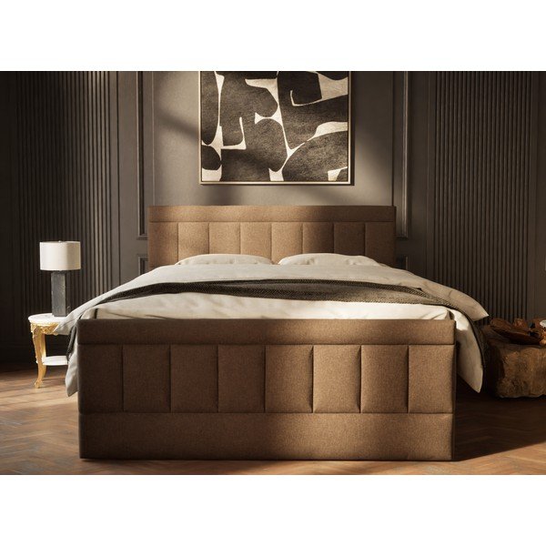 Hnědá boxspring postel s úložným prostorem 200x200 cm Caya – Maison de Rêve-image-4