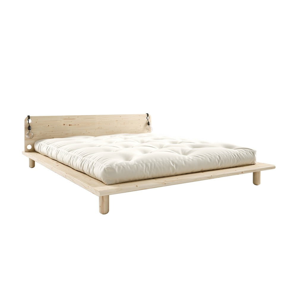 Dvoulůžková postel z masivního dřeva s čelem, lampičkami a matrací Comfort Karup Design Peek, 160 x 200 cm