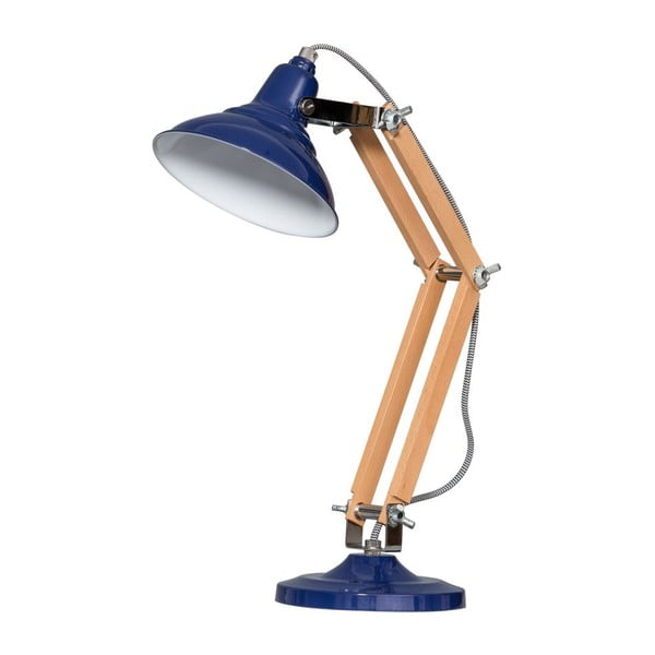 Dřevěná stolní lampa s modrým stínítkem ETH Calia