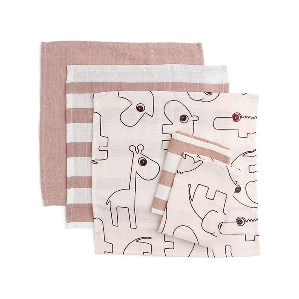 Sada 5 růžových mušelínových ubrousků Done by Deer Friends, 30 x 30 cm