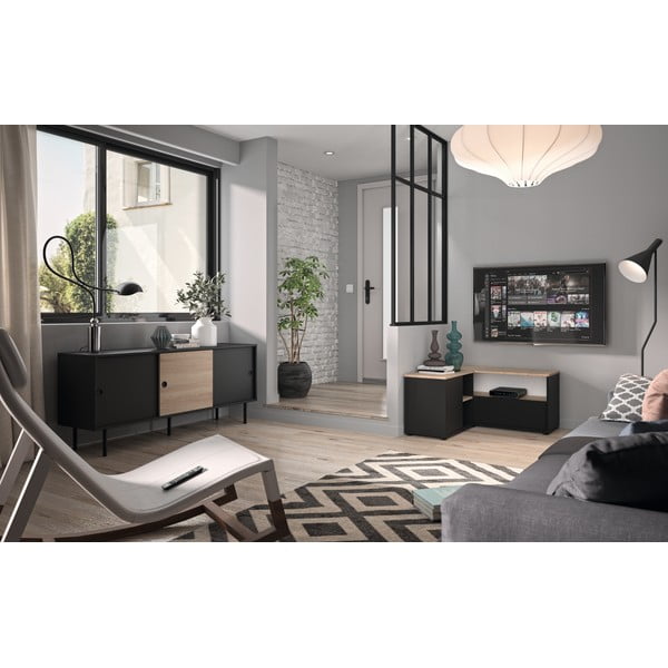 TV stolek v dekoru dubu v černo-přírodní barvě 90x45 cm Angle – TemaHome-image-1