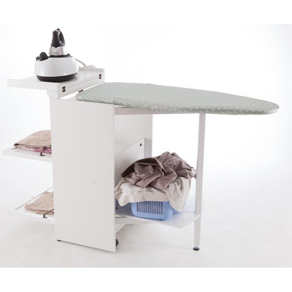 Bílé skládací žehlicí prkno z bukového dřeva s výklopnými policemi Arredamenti Italia Stiromobile-image-2
