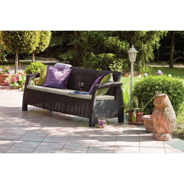 Tmavě hnědá zahradní pohovka z umělého ratanu Corfu – Keter-image-1