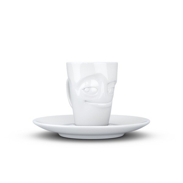 Bílý usměvavý porcelánový šálek na espresso s podšálkem 58products, objem 80 ml-image-3