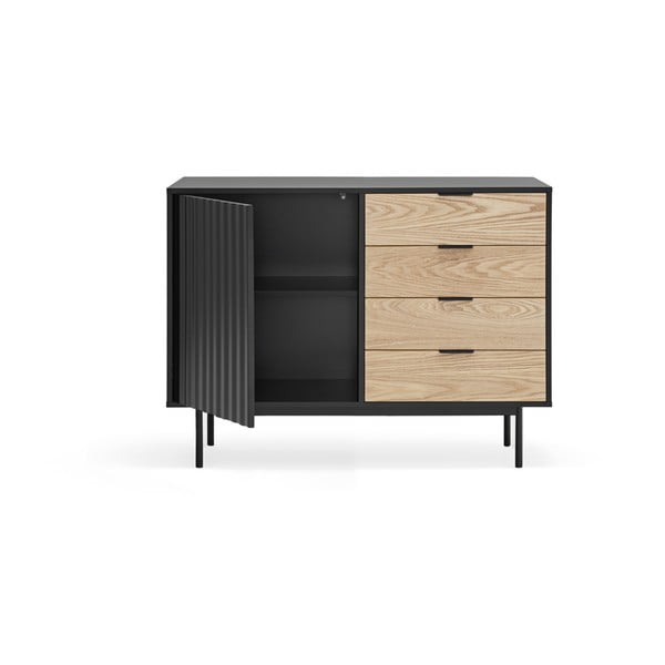 Nízká komoda v dekoru dubu v černo-přírodní barvě 108x80 cm Sierra – Teulat-image-4