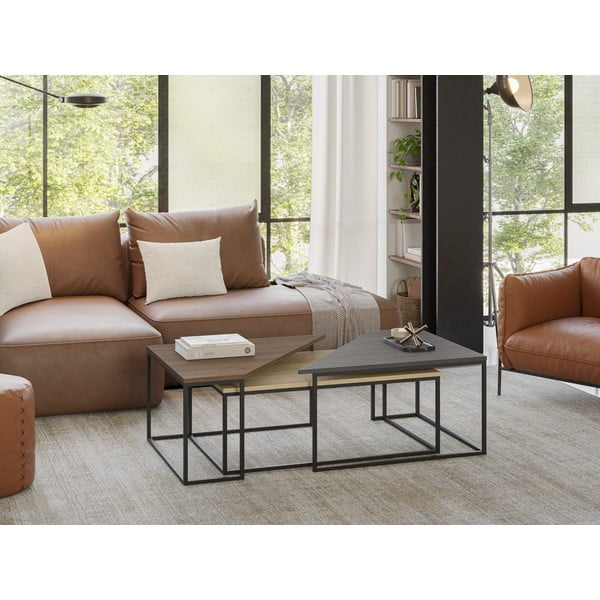 Konferenční stolky v sadě 3 ks s deskou v dekoru ořechového dřeva v přírodní barvě 70x110 cm Titan – Marckeric-image-1