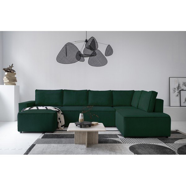 Tmavě zelená manšestrová rozkládací rohová pohovka (pravý roh/do "U") Brave Dave – Miuform-image-4