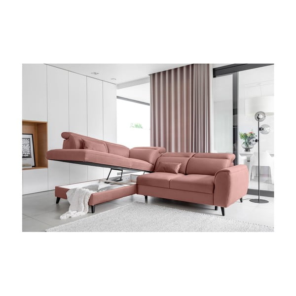 Růžová sametová rozkládací/s úložným prostorem rohová pohovka (levý roh/do L) Noble – ELTAP-image-3