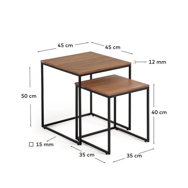 Odkládací stolky v sadě 2 ks s deskou v dekoru ořechového dřeva 45x45 cm Yoana – Kave Home-image-4