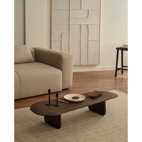 Tmavě hnědý konferenční stolek z dubového dřeva 64x146 cm Pirita – Kave Home-image-1