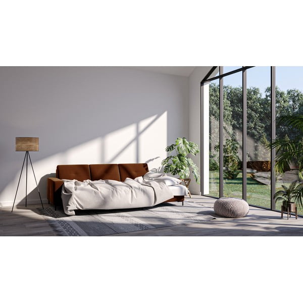 Tmavě oranžová sametová rozkládací rohová pohovka Ghado Moor, pravý roh-image-1