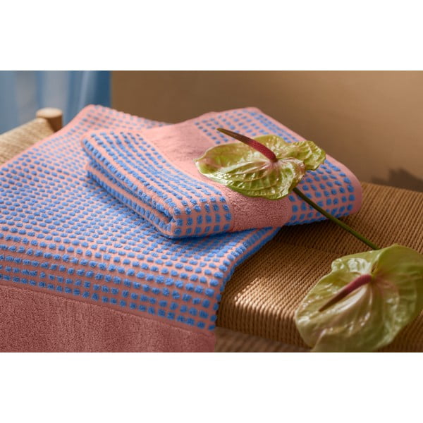 Modro-růžová froté osuška z Bio bavlny 70x140 cm Check – JUNA-image-4