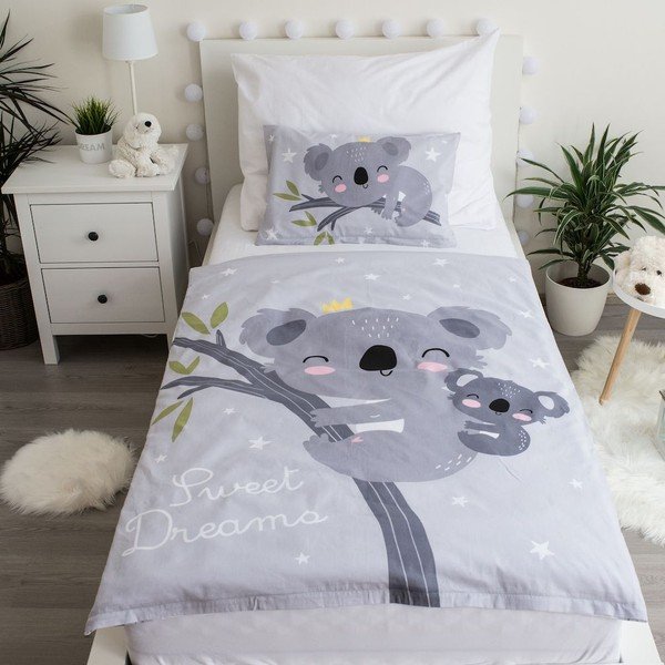 Šedé bavlněné dětské povlečení do postýlky 100x135 cm Koala "Sweet Dreams" – Jerry Fabrics-image-1