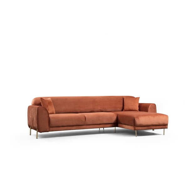 Oranžovohnědá rozkládací rohová pohovka se sametovým povrchem Artie Image, pravý roh-image-4