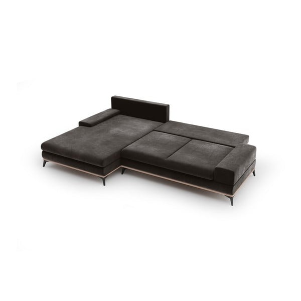 Tmavě hnědá rozkládací rohová pohovka se sametovým potahem Windsor & Co Sofas Astre, levý roh-image-4