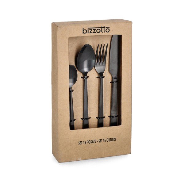 Černý nerezový příbor 16 ks pro 4 osoby Hestia – Bizzotto-image-1