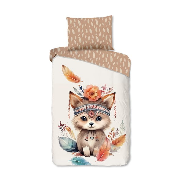 Hnědé/béžové bavlněné dětské povlečení na jednolůžko 140x200 cm Hay – Good Morning