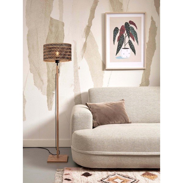 Stojací lampa s bambusovým stínidlem v černo-přírodní barvě (výška 128 cm) Java – Good&Mojo-image-3