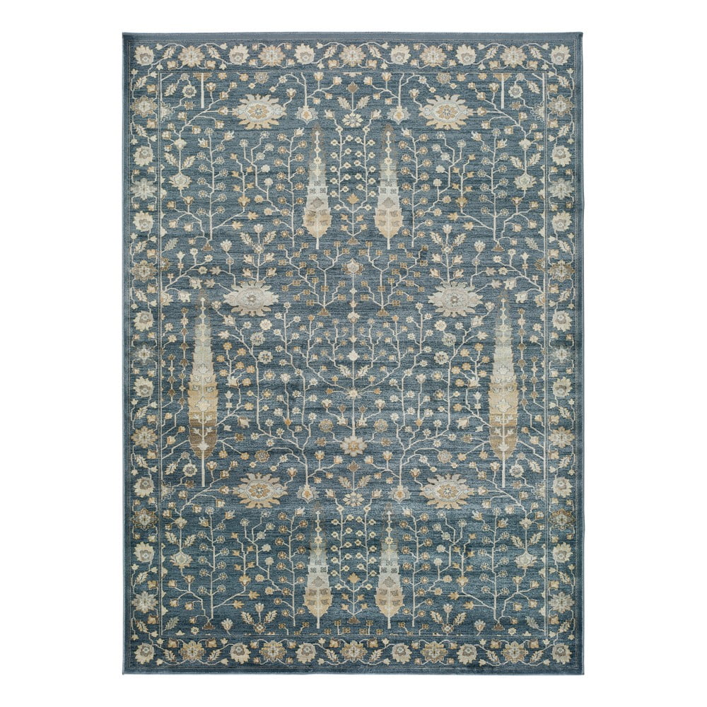 Modrý koberec z viskózy Universal Vintage Flowers, 140 x 200 cm