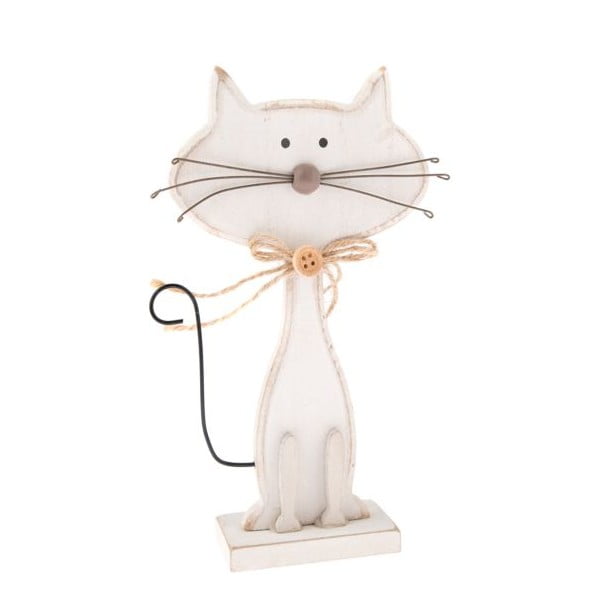 Bílá dřevěná dekorace ve tvaru kočky Dakls Cats, výška 18 cm