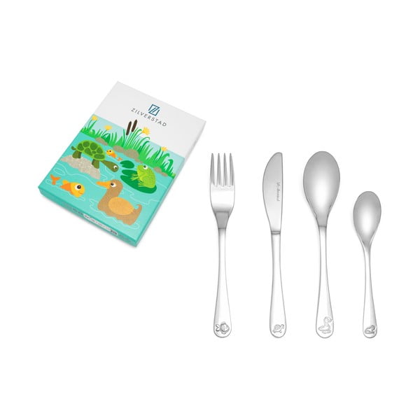 Nerezový dětský příbor ve stříbrné barvě 4 ks Water life – Zilverstad-image-3