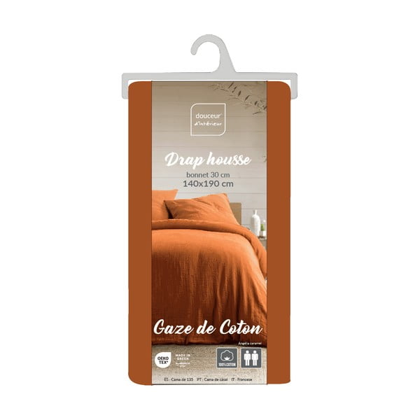 Oranžové/hnědé mušelínové prostěradlo 140x190 cm Angelia – douceur d'intérieur-image-3