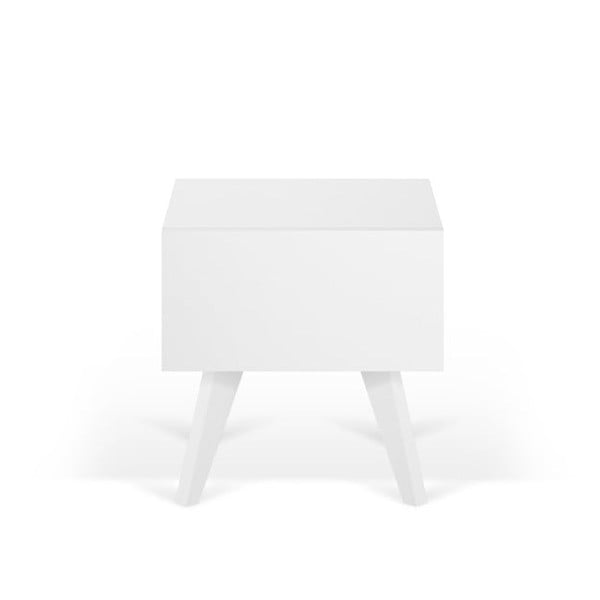 Bílý noční stolek s nohami z masivního dřeva TemaHome Mara, 50 x 51 cm