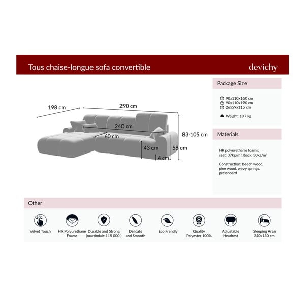 Tmavě růžová sametová rozkládací rohová pohovka Devichy Tous, pravý roh-image-3