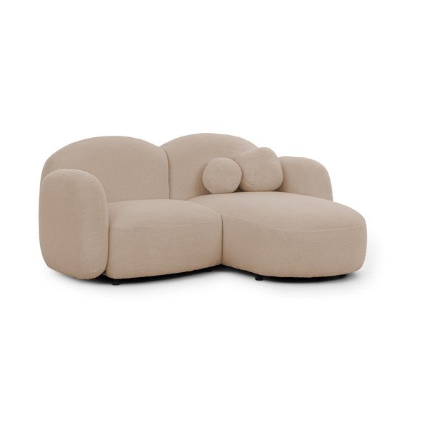 Světle hnědá rohová pohovka z textilie bouclé (pravý roh/s lenoškou) Orbit – Ropez