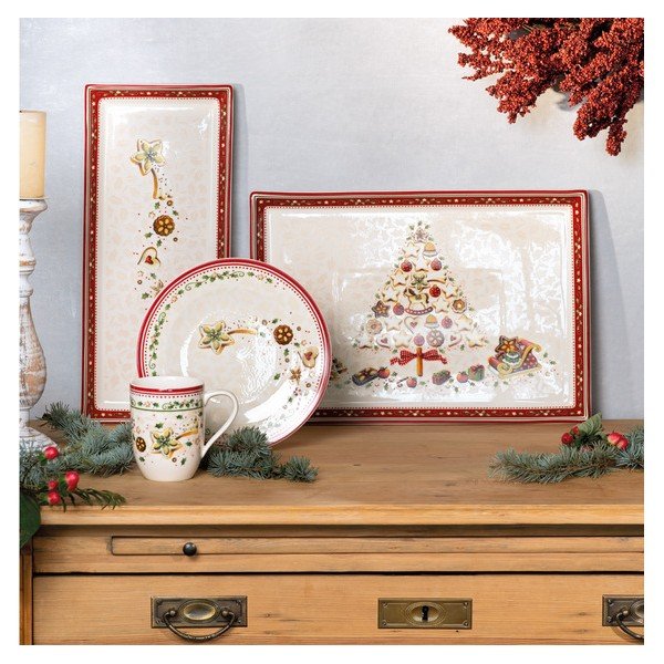 Červeno-béžový porcelánový servírovací talíř s vánočním motivem Villeroy & Boch, 40 x 27,5 cm-image-3