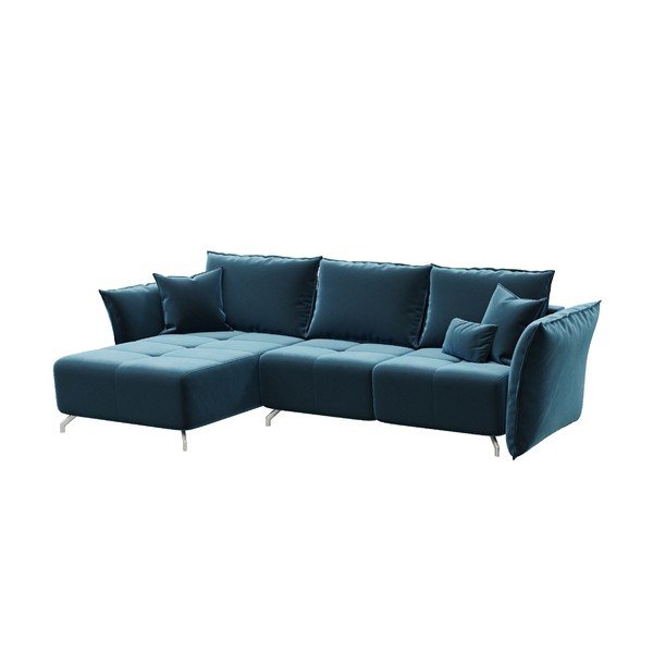 Tmavě modrá sametová rozkládací variabilní rohová pohovka Devichy Hermes-image-3