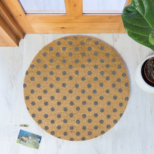 Šedá kulatá rohožka z přírodního kokosového vlákna Artsy Doormats Dots, ⌀ 70 cm-image-1