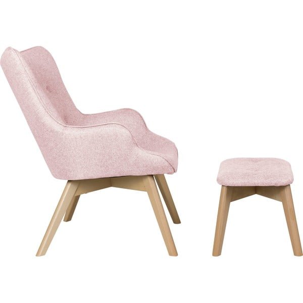 Světle růžové křeslo s podnožkou Niko – Ropez-image-3